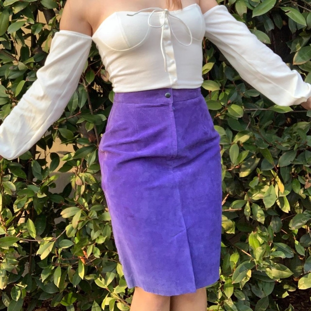 Vintage 80s Suede Purple Pencil Skirt